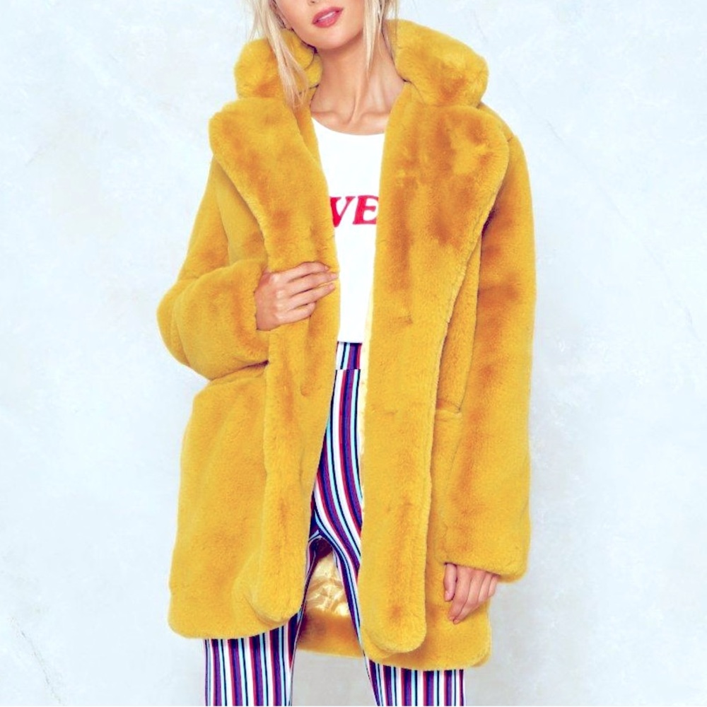 Mid length oversized faux fur coat